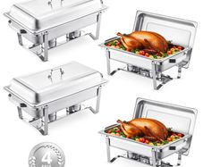 Chafing Dish Buffet Set, 8 Qt 4 Pack, Stainless Steel Chafer with 4 Full Size Pans, Rectangle Catering Warmer Server with Lid Water Pan Stand Fuel Holder, for Weddings Parties Banquets, Silver