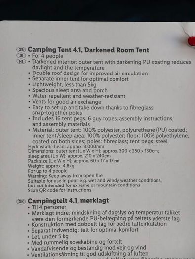 Brand New 4 Person Camping Tent with Darkened Room