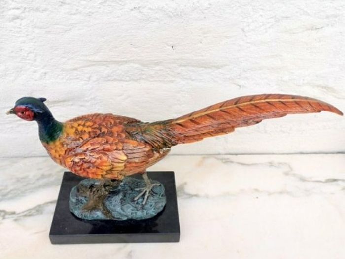 Pheasant (32 cm) - Cold Painted Bronze, Marble, Signed