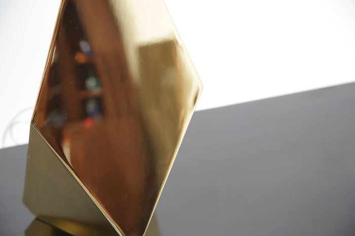 Pair of Modern Brass Origami Mid-century Style Table Lamps, USA