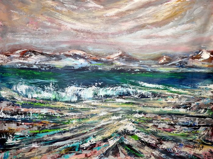 Acrylic Art On Canvas 87x65cm, Irish Coastal Seascape Art | Mayo, Ireland