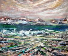 Acrylic Art On Canvas 87x65cm, Irish Coastal Seascape Art | Mayo, Ireland