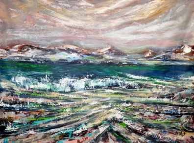 Acrylic Art On Canvas 87x65cm, Irish Coastal Seascape Art | Mayo, Ireland