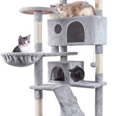 SALE | Cat Tree, 151cm Cat Scratching Post Stable Cat Tower for Large Cat, Activity Centre Cat Climbing Tree with 2 Cat House, Hammock, 4 Sisal Posts, Ladder, and Rest Place for Indoor Cat
