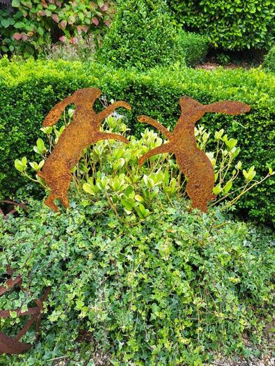 corten steel boxing hares