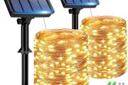 2 Pack Solar String Lights Outdoor Garden Waterproof, 15M/50FT 150 LED Solar Powered Fairy Lights, 8 Modes Copper Wire Lights for Patio Yard Party Christmas Decorations, Warm White