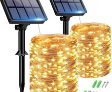 2 Pack Solar String Lights Outdoor Garden Waterproof, 15M/50FT 150 LED Solar Powered Fairy Lights, 8 Modes Copper Wire Lights for Patio Yard Party Christmas Decorations, Warm White