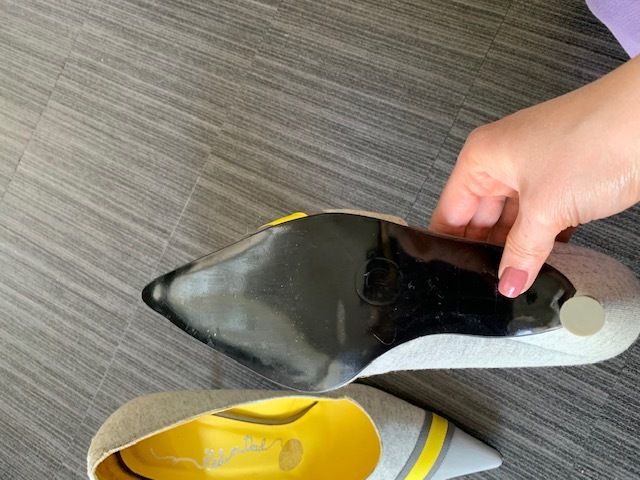 Red or Dead Grey and Yellow Heels with matching bag