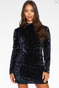 QUIZ Black High Neck Bodycon Sequin Dress Size 8