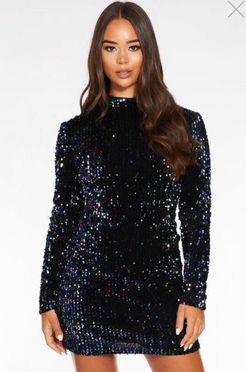 QUIZ Black High Neck Bodycon Sequin Dress Size 8