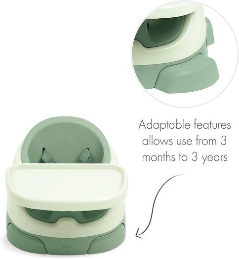 Baby Bug Booster Seat For Dining, Detachable Tray, Harness, Adjustable Seat and Non-Slip Feet, Eucalyptus