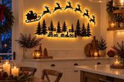 LED Reindeer Santa Sleigh Wall Deco Festive Christmas Lighting (100cm) 3D Light-Up Wooden Reindeer Christmas Decor, DIY fXmas Glow Wall Silhouette Lights,for Home Window Party Decoration