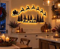 LED Reindeer Santa Sleigh Wall Deco Festive Christmas Lighting (100cm) 3D Light-Up Wooden Reindeer Christmas Decor, DIY fXmas Glow Wall Silhouette Lights,for Home Window Party Decoration
