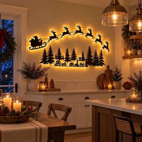 LED Reindeer Santa Sleigh Wall Deco Festive Christmas Lighting (100cm) 3D Light-Up Wooden Reindeer Christmas Decor, DIY fXmas Glow Wall Silhouette Lights,for Home Window Party Decoration