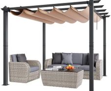 10'x10' Outdoor Retractable Pergola with Sun Shade Canopy Aluminum Beige