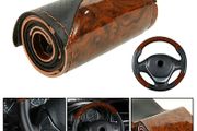 Car Steering Wheel Cover Peach Wood Effect DIY Car Truck Leather Steering Wheel Cover With Thread And Needle Tool Set Car Interior