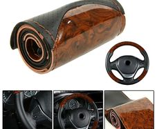 Car Steering Wheel Cover Peach Wood Effect DIY Car Truck Leather Steering Wheel Cover With Thread And Needle Tool Set Car Interior