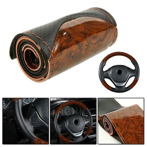 Car Steering Wheel Cover Peach Wood Effect DIY Car Truck Leather Steering Wheel Cover With Thread And Needle Tool Set Car Interior