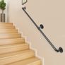 Pipe Stair Handrail, 5FT Staircase Handrail, 440LBS Load Capacity Carbon Steel Pipe Handrail, Industrial Pipe Handrail with Wall Mount Support, Round Corner Wall Handrailings for Indoor, Outdoor (FREE SHIPPING) Image 5