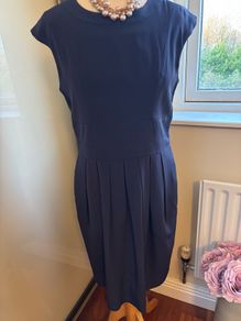 Paul Costelloe Collection Shift / Sleeveless Navy Dress with Signature Lining - Size 12