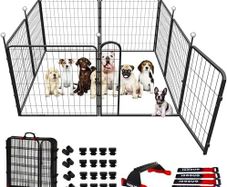 Dog Playpen Indoor/Outdoor 81.3cm High,Portable Puppy Playpen with Easy-Carry Straps,8 Panels Dog Pen Play Pen for Small/Medium Dogs,Rustproof Pet Playpen for Camping RV Yard(with One Door)
