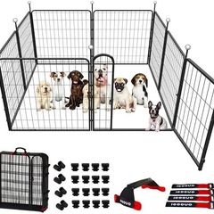 Dog Playpen Indoor/Outdoor 81.3cm High,Portable Puppy Playpen with Easy-Carry Straps,8 Panels Dog Pen Play Pen for Small/Medium Dogs,Rustproof Pet Playpen for Camping RV Yard(with One Door)
