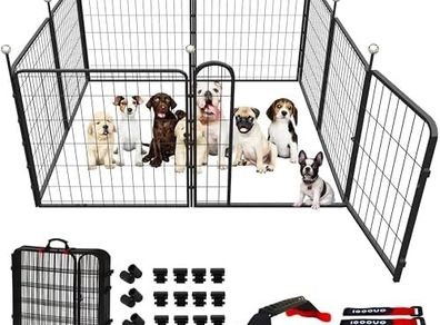 Dog Playpen Indoor/Outdoor 81.3cm High,Portable Puppy Playpen with Easy-Carry Straps,8 Panels Dog Pen Play Pen for Small/Medium Dogs,Rustproof Pet Playpen for Camping RV Yard(with One Door)