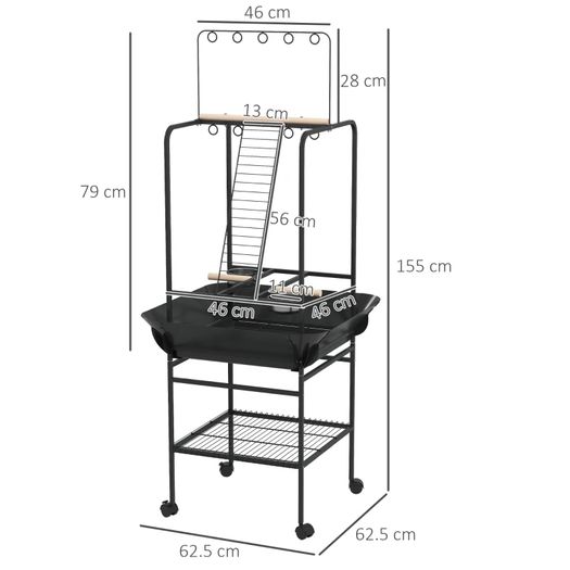 Steel Bird Table, Bird Feeder stand, with Perches, Stainless Steel Feed Bowls, Trays - Dark Grey