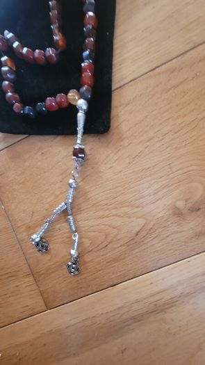Semi-precious Brown Onyx Agate Prayer Beads with Silver Accents x33