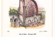 1983 Isle of Man Limited Edition Lithographed Print measuring 333mm X 257mm showing Europa: The Great Laxey Wheel Commemorative stamps with First Day of Issue Cancel