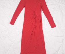 Joseph Ribkoff Red V-Neck Long Sleeve Draped Wrap Bodycon Midi Dress 12UK/40EU