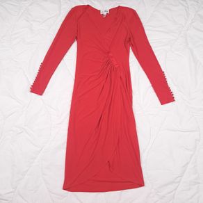 Joseph Ribkoff Red V-Neck Long Sleeve Draped Wrap Bodycon Midi Dress 12UK/40EU