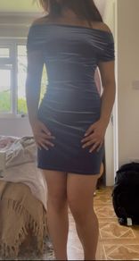 90s Blue velvet off shoulder mini dress