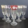 Fabulous Set of Six Vintage Retro Pressed Glass Footed Flutes with Bands of Iridescent Rainbow Colours and Floral Motifs, Capacity 120mls Image 2