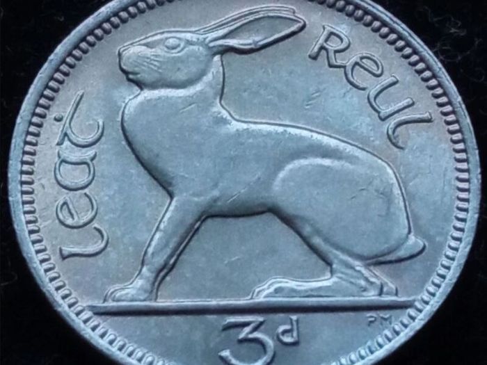 [#342] - Ireland 1967 | Irish 3d | Three Pence | Hare | KM.12a | UNC