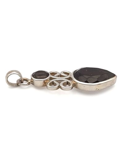 Vintage 925 Sterling Silver & Smoky Quartz Teardrop Scrollwork Pendant