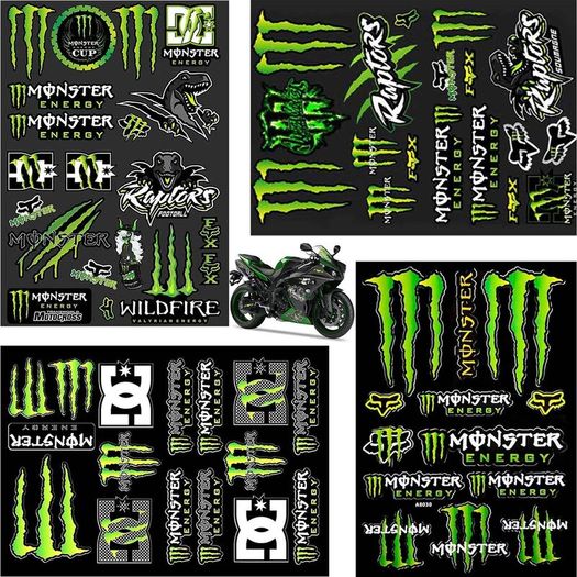 4-Piece Monster Energy Sticker Motorcycle Cool Motorcycle Helmet Sticker - Stickers for Motorcycles, Skateboards, Cars and Off-Road Bikes