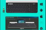 Logitech K780 Multi-Device Wireless Keyboard for Windows, Apple android or Chrome, Wireless 2.4GHz and Bluetooth, Quiet, PC/Mac/Laptop/Smartphone/Tablet, QWERTY UK Layout - Dark Grey/White