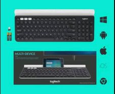 Logitech K780 Multi-Device Wireless Keyboard for Windows, Apple android or Chrome, Wireless 2.4GHz and Bluetooth, Quiet, PC/Mac/Laptop/Smartphone/Tablet, QWERTY UK Layout - Dark Grey/White