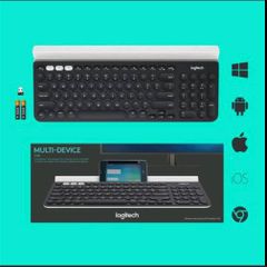 Logitech K780 Multi-Device Wireless Keyboard for Windows, Apple android or Chrome, Wireless 2.4GHz and Bluetooth, Quiet, PC/Mac/Laptop/Smartphone/Tablet, QWERTY UK Layout - Dark Grey/White