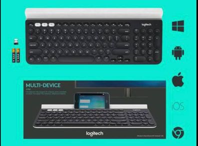 Logitech K780 Multi-Device Wireless Keyboard for Windows, Apple android or Chrome, Wireless 2.4GHz and Bluetooth, Quiet, PC/Mac/Laptop/Smartphone/Tablet, QWERTY UK Layout - Dark Grey/White