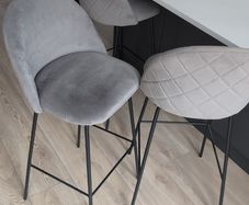 3 x Grey Velvet Bar / Kitchen Island stools