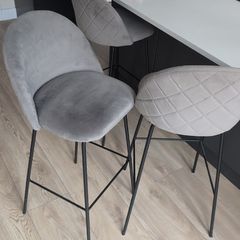 3 x Grey Velvet Bar / Kitchen Island stools