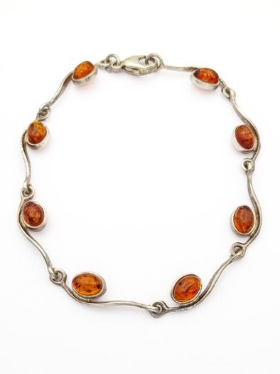 Vintage 925 Sterling Silver & Natural Baltic Amber Minimalist Bracelet