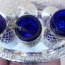 Vintage Silver Plate Salt and Pepper Shakers, Cobalt Blue Glass Liners Image 6