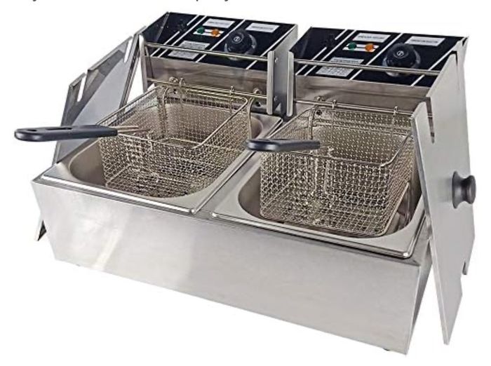 220v Commercial Deep Fryer 2X6L Double Tank Deep Fat Fryer Stainless Steel Chip Fryer 2500W+2500W With Lids