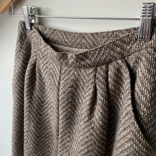 Vintage 70s/80s RAVENS West Germany Pure New Wool Herringbone Midi Skirt UK 6 8