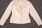 Principle Cream Off-White Wool Blend Faux Fur Lapel Collar Short Jacket 8UK/36EU