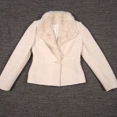 Principle Cream Off-White Wool Blend Faux Fur Lapel Collar Short Jacket 8UK/36EU