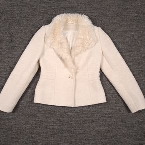 Principle Cream Off-White Wool Blend Faux Fur Lapel Collar Short Jacket 8UK/36EU